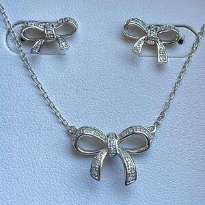 NEW Sofia B Diamond S.Silver Bow Necklace Earrings